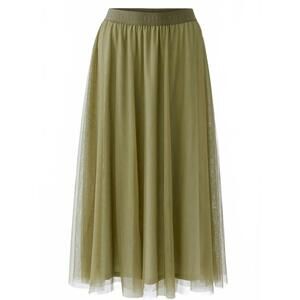 NEW OUI women's pull-on midi tulle skirt in khaki green